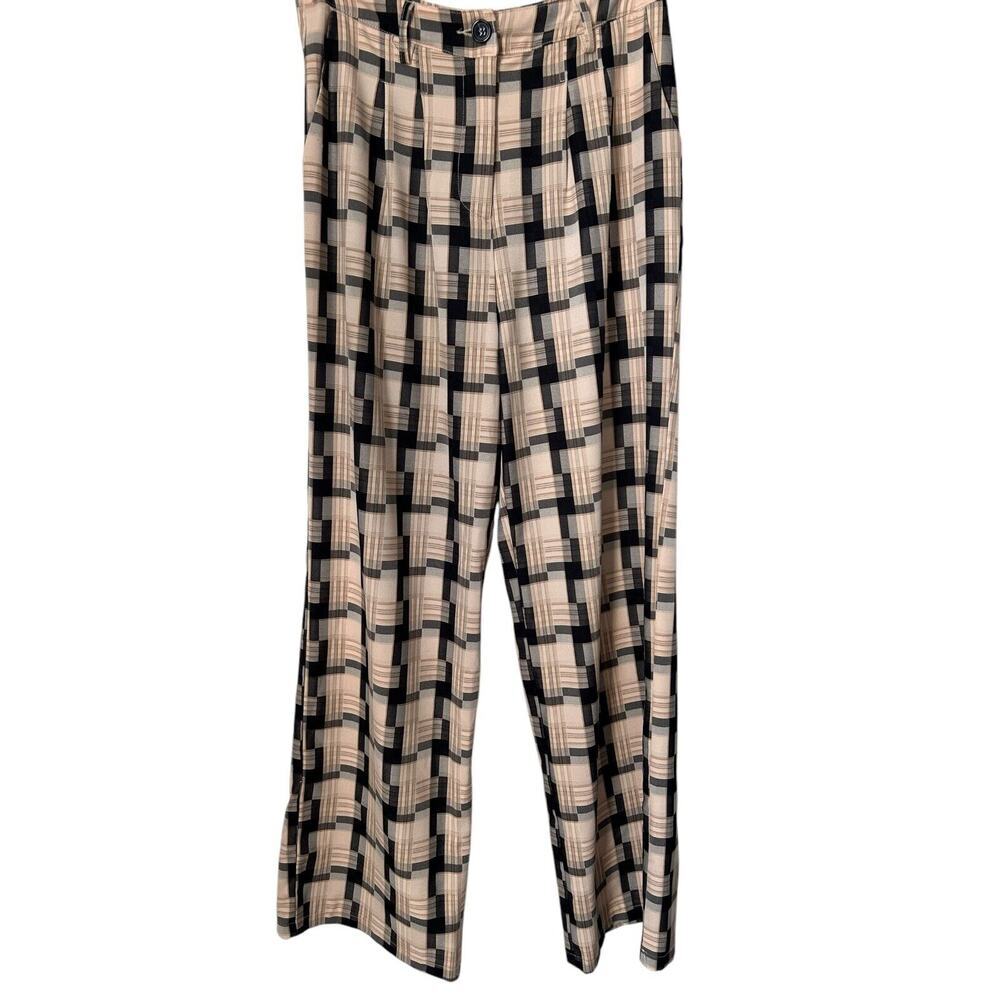 Pretty Garbage Pants Womens‎ Size L Black Beige Checkered Plaid Wide Leg Boho